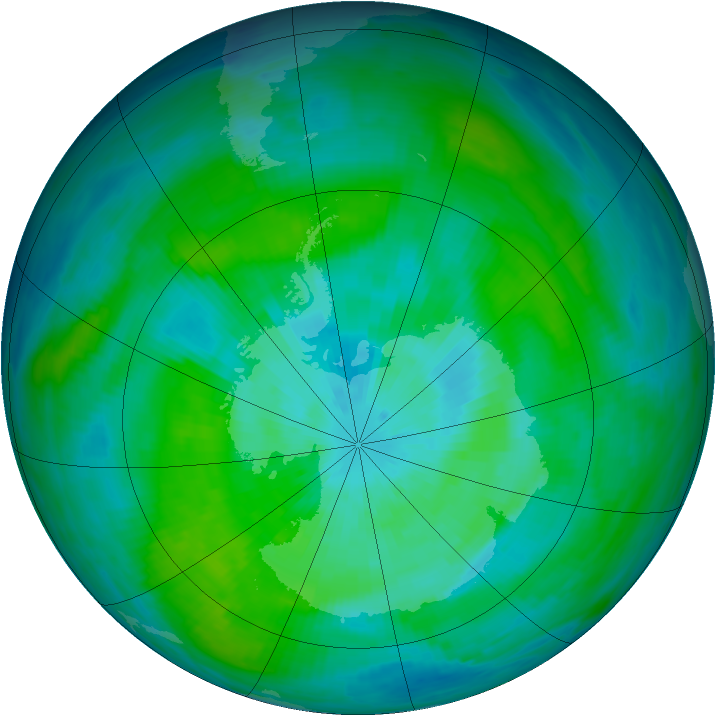 Antarctic ozone map for 15 March 1983